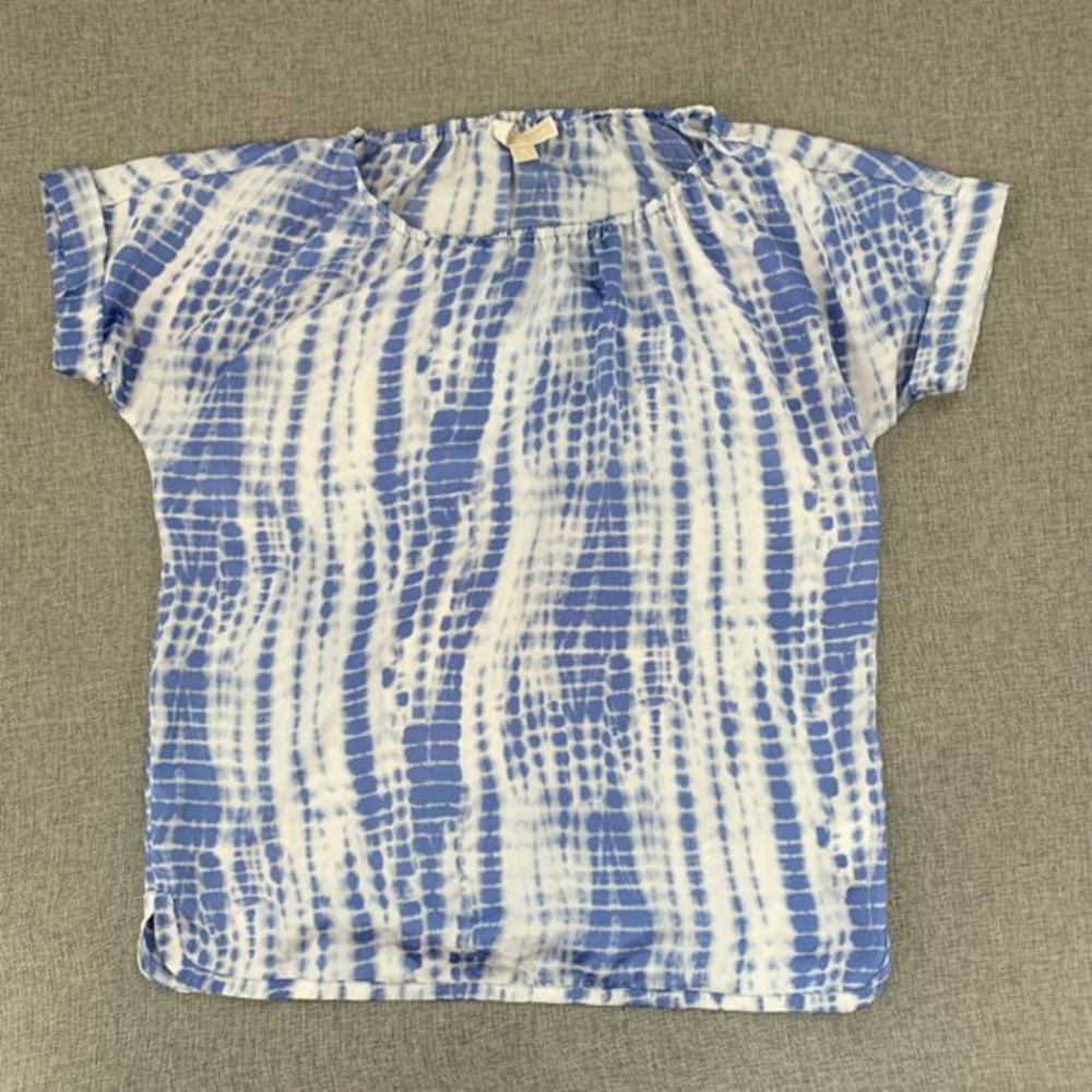 Michael Michael Kors Lightweight Blouse Blue & White Medium Relaxed Fit Cuffed S